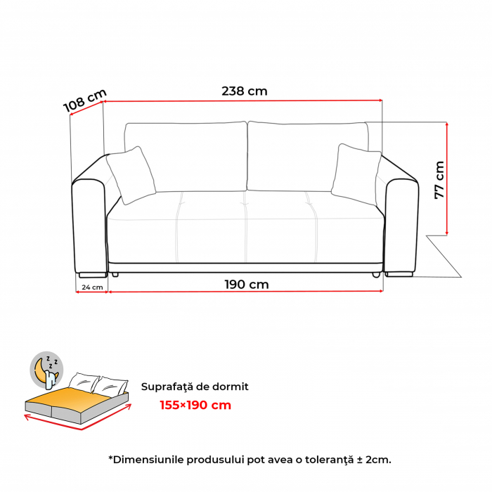 Canapea BERNA extensibila, 3 locuri, cu arcuri si lada depozitare, 238x108x77 cm - ExpoMob [7]