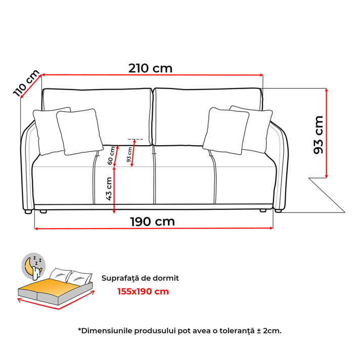 Canapea BERNA S extensibila, 3 locuri, cu arcuri si lada depozitare, 210x110x90 cm - ExpoMob [10]
