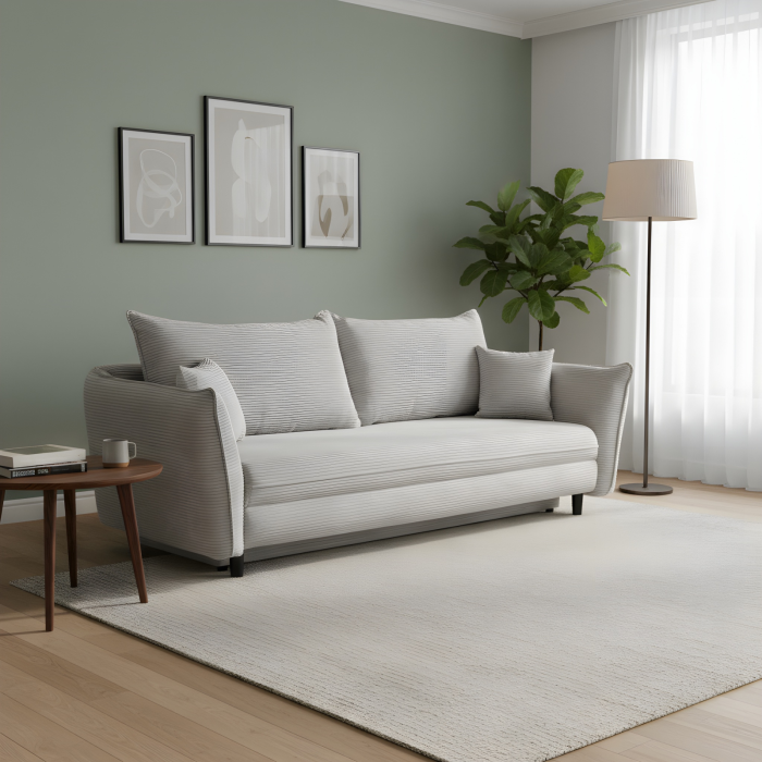 Canapea CAMILLE extensibila, 3 locuri, cu arcuri si lada depozitare, bej deschis, 238x115x95 cm [8]