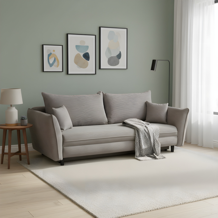 Canapea CAMILLE extensibila, 3 locuri, cu arcuri si lada depozitare, bej inchis, 238x115x95 cm [8]