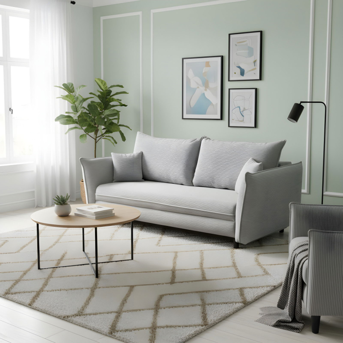 Canapea CAMILLE extensibila, 3 locuri, cu arcuri si lada depozitare, gri deschis, 238x115x95 cm [8]