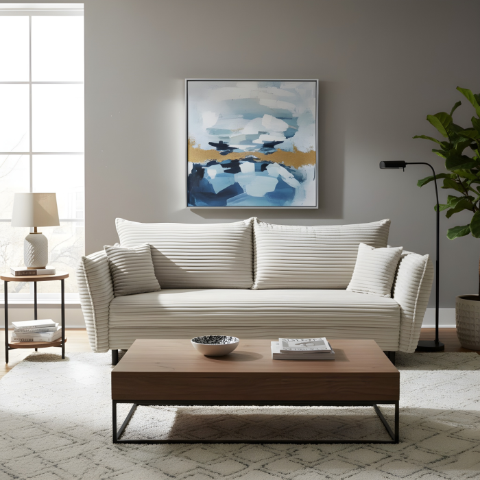 Canapea CAMILLE T extensibila, 3 locuri, cu arcuri si lada depozitare, bej, 238x115x95 cm [8]