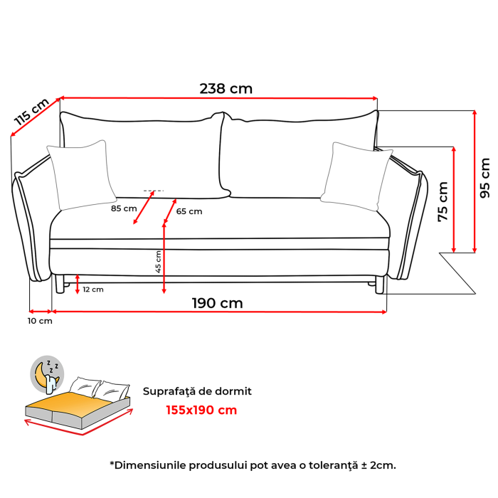 Canapea CAMILLE T extensibila, 3 locuri, cu arcuri si lada depozitare, bej, 238x115x95 cm [12]