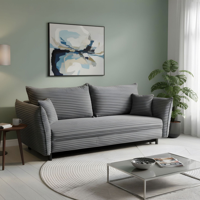 Canapea CAMILLE T extensibila, 3 locuri, cu arcuri si lada depozitare, gri inchis, 238x115x95 cm [8]