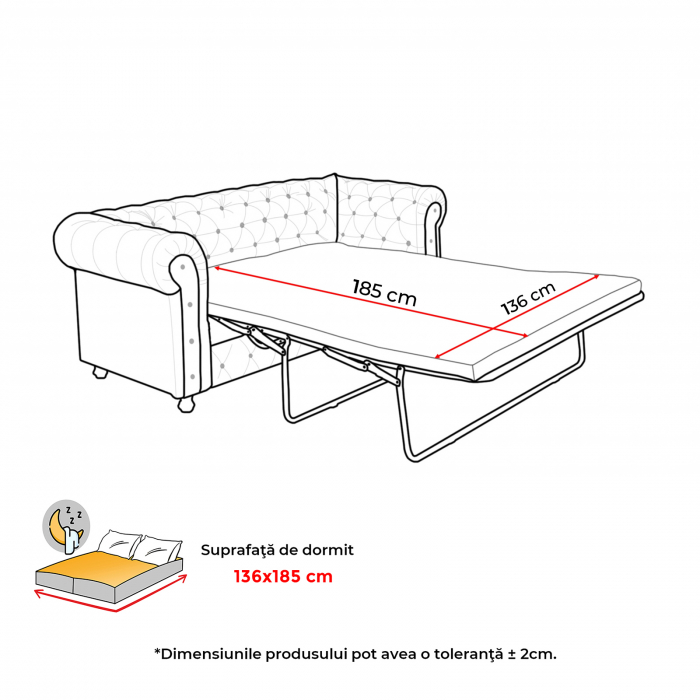 Canapea CHESTERFIELD extensibila, 3 locuri, cu arcuri si lada depozitare, 205x90x80 cm - ExpoMob [7]