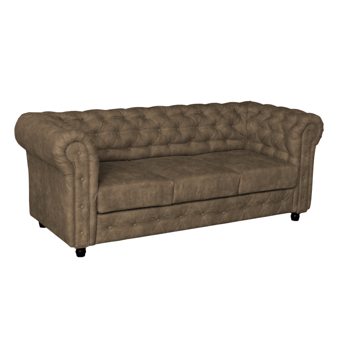 Canapea CHESTERFIELD fixa, 3 locuri, cu arcuri, maro deschis, 205x90x80 cm [2]