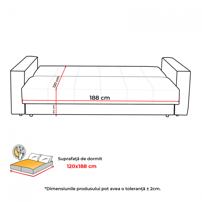 Canapea CORINNE LUX extensibila, 3 locuri, cu lada depozitare, 220x90x96 cm - ExpoMob [6]