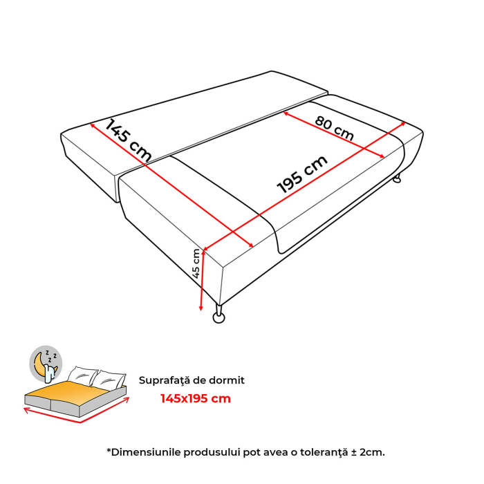 Canapea DARIA extensibila, 3 locuri, cu arcuri si lada depozitare, 195x98x74 cm - ExpoMob [9]