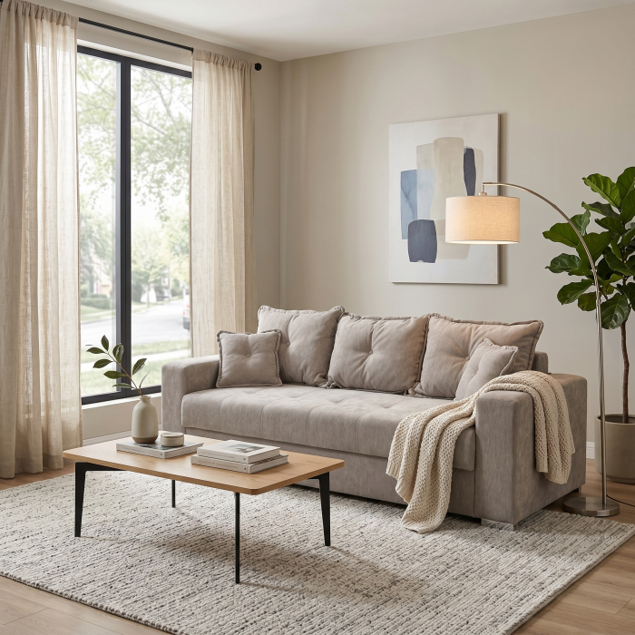 Canapea extensibila ARI235, 3 locuri, cu arcuri, bej inchis, 235x110x77 cm [2]