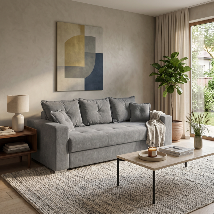 Canapea extensibila ARI235, 3 locuri, cu arcuri, gri inchis, 235x110x77 cm [2]