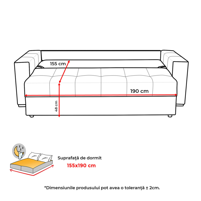 Canapea extensibila ARISSA, 3 locuri, cu arcuri, gri inchis, 235x110x77 cm [3]