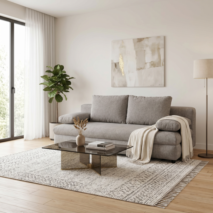 Canapea extensibila OLIMP, 3 locuri, cu arcuri si lada depozitare, bej inchis, 203x100x85 cm [8]