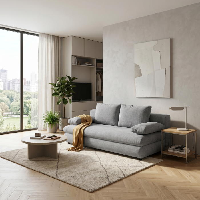 Canapea extensibila OLIMP, 3 locuri, cu arcuri si lada depozitare, gri deschis, 203x100x85 cm [8]