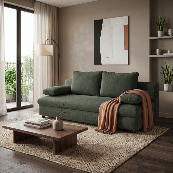 Canapea extensibila OLIMP, 3 locuri, cu arcuri si lada depozitare, verde, 203x100x85 cm [8]