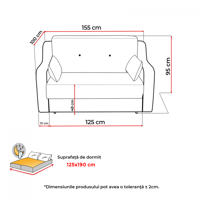 Canapea GINA II extensibila, 2 locuri, cu arcuri si lada depozitare, 155x100x95 cm [9]