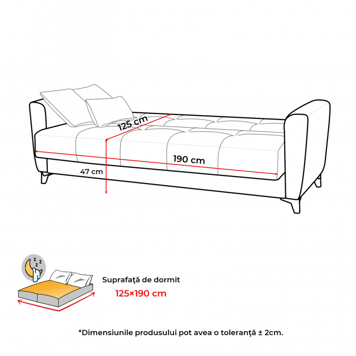 Canapea LEON, 3 locuri, extensibila, cu arcuri, cu lada depozitare - ExpoMob [7]