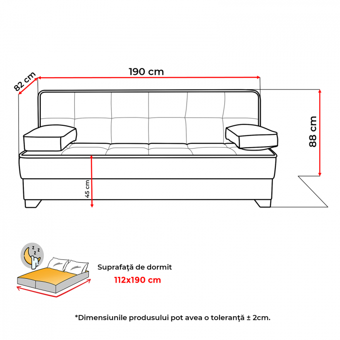 Canapea LEON II extensibila, 3 locuri, cu arcuri si lada depozitare, 190x82x88 cm - ExpoMob [5]