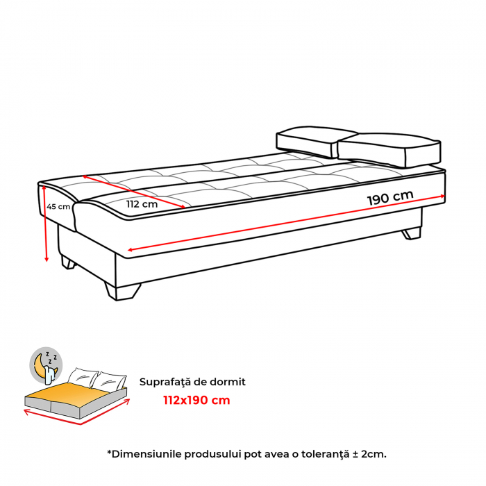 Canapea LEON II extensibila, 3 locuri, cu arcuri si lada depozitare, 190x82x88 cm - ExpoMob [6]