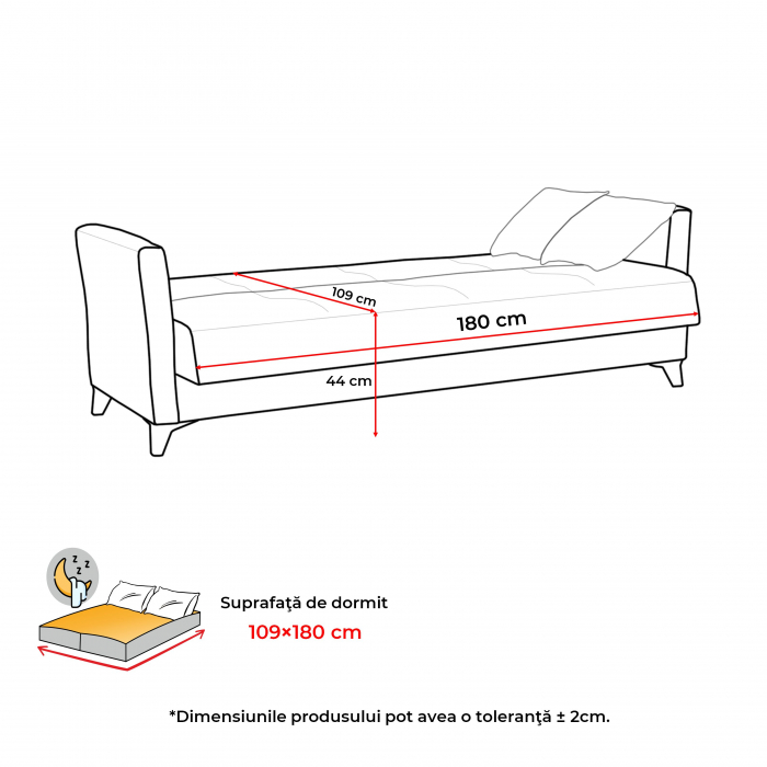 Canapea LOREN extensibila, 3 locuri, cu arcuri si lada depozitare, 203x85x85 cm - ExpoMob [7]