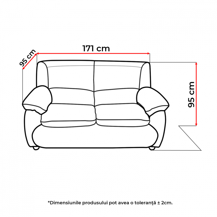 Canapea LUXOR 2L fixa, 2 locuri, maro, 171x95x95 cm - ExpoMob [4]