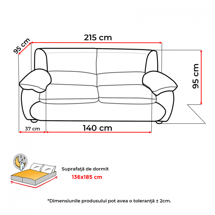 Canapea LUXOR 3L extensibila, 3 locuri, maro, 215x95x95 cm - ExpoMob [4]