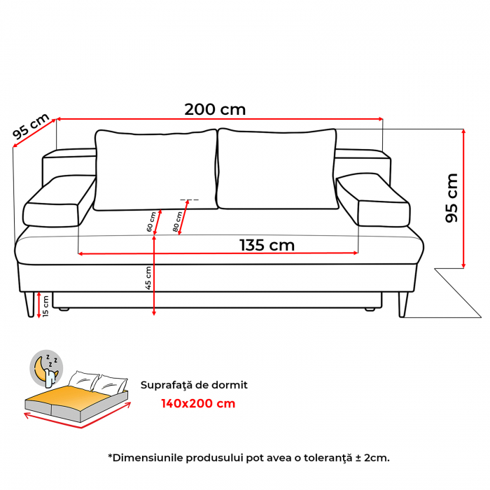 Canapea MILANO ONE extensibila, 3 locuri, cu arcuri si lada depozitare, diverse culori Grupa 1, 200x95x95 cm [2]