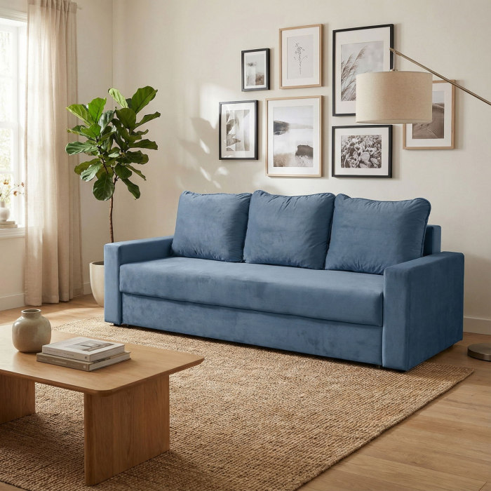 Canapea NICO II extensibila, 3 locuri, cu arcuri si lada depozitare, albastru, 220x85x75 cm [6]