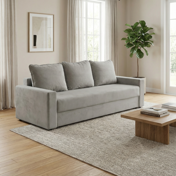 Canapea NICO II extensibila, 3 locuri, cu arcuri si lada depozitare, bej, 220x85x75 cm [6]