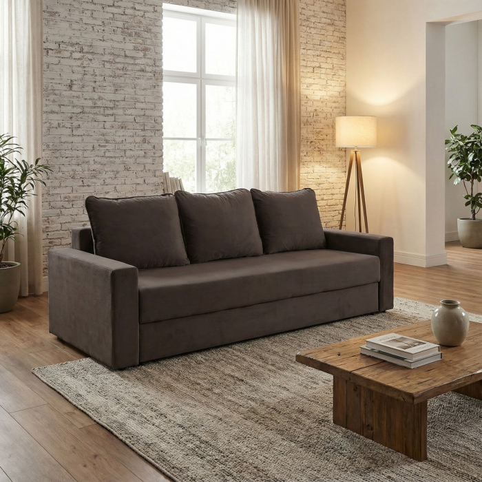 Canapea NICO II extensibila, 3 locuri, cu arcuri si lada depozitare, maro, 220x85x75 cm [6]