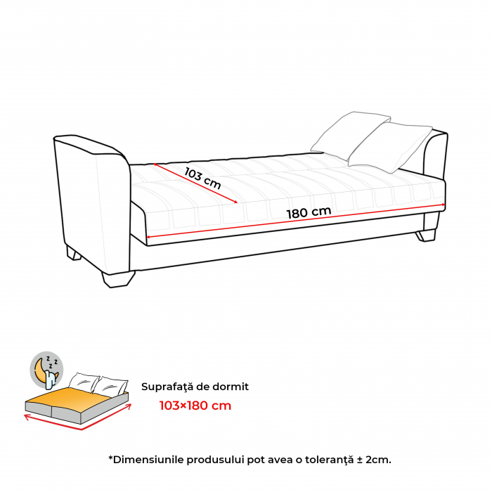 Canapea QUEEN extensibila, 3 locuri, cu arcuri si lada depozitare, 218x70x80 cm - ExpoMob [7]