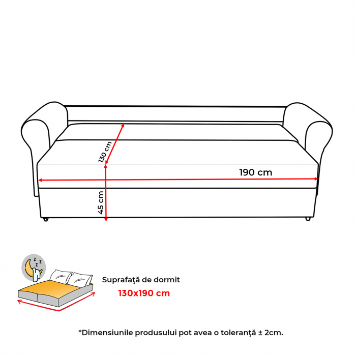 Canapea SARA II extensibila, 3 locuri, cu lada depozitare, 235x90x75 cm - ExpoMob [5]