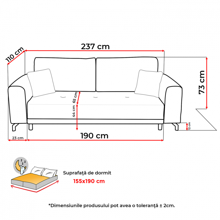 Canapea VEGA POINT extensibila, 3 locuri, cu arcuri si lada depozitare, gri, 237x110x73 cm - ExpoMob [9]