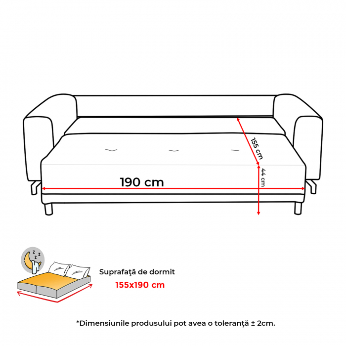 Canapea VEGA extensibila, 3 locuri, cu arcuri si lada depozitare, 237x110x73 cm - ExpoMob [5]