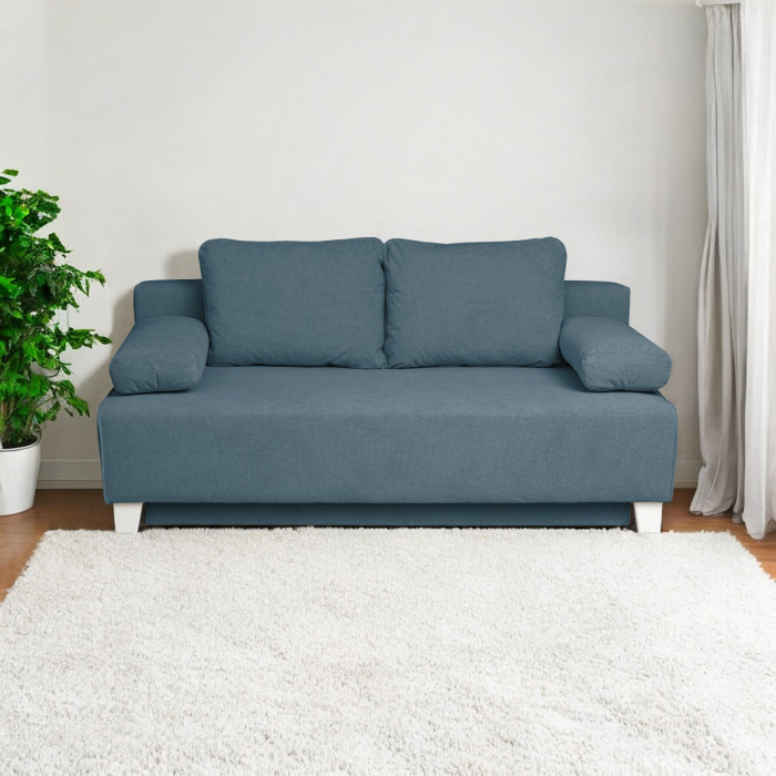 Canapea YASMIN II extensibila, 3 locuri, cu arcuri si lada depozitare, albastru deschis, 190x100x90 cm [7]