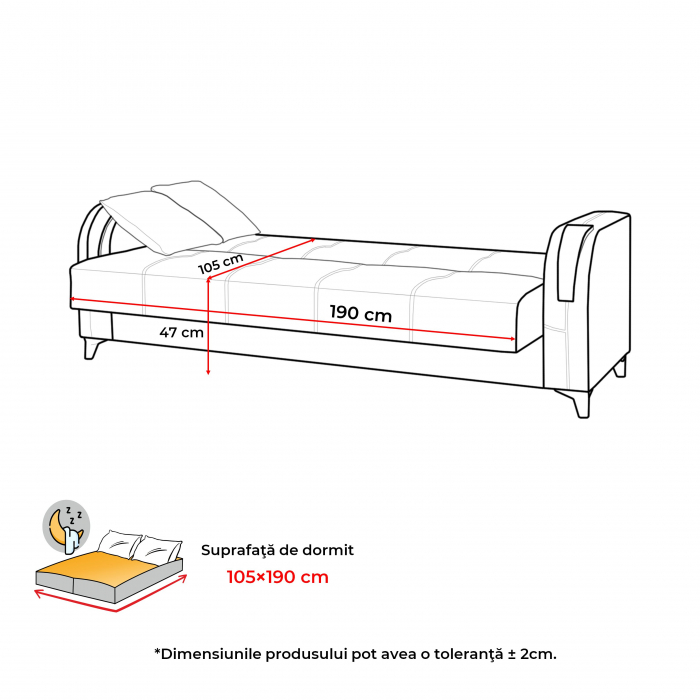 Canapea ZETA extensibila, 3 locuri, cu arcuri si lada depozitare, 225x84x85 cm - ExpoMob [7]