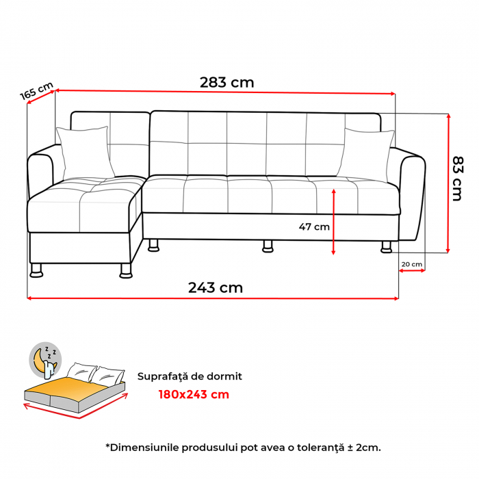 Coltar ANGELA extensibil, cu lada depozitare, colt interschimbabil, 283x165x83 cm [5]