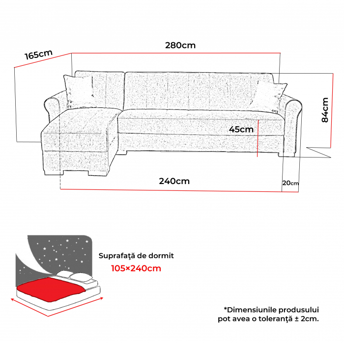 Coltar BORD extensibil, cu lada depozitare, colt interschimbabil, 280x165x84 cm - ExpoMob [5]