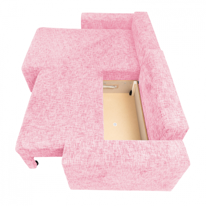 Coltar DALLAS ONE extensibil, cu lada depozitare, colt interschimbabil, roz, 258x173x90 cm [5]