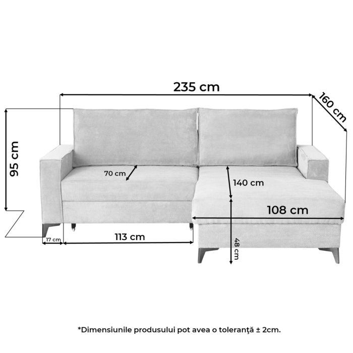 Coltar extensibil FREDERIC, cu arcuri si lada depozitare, colt dreapta, caramiziu, 235x160x95 cm [11]