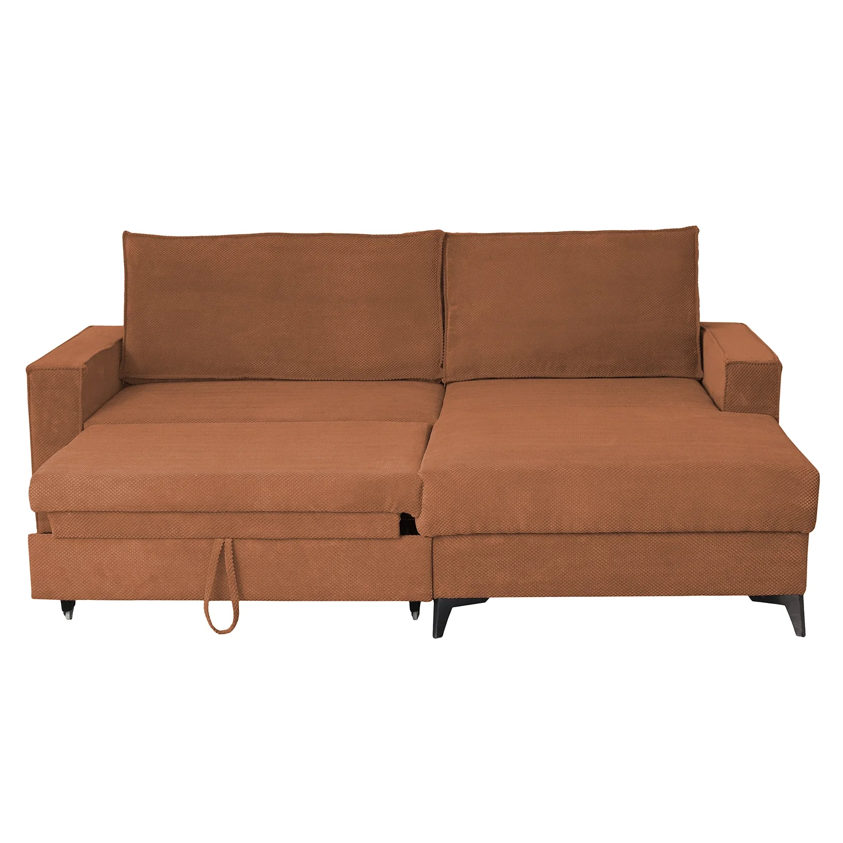 Coltar extensibil FREDERIC, cu arcuri si lada depozitare, colt dreapta, caramiziu, 235x160x95 cm [2]