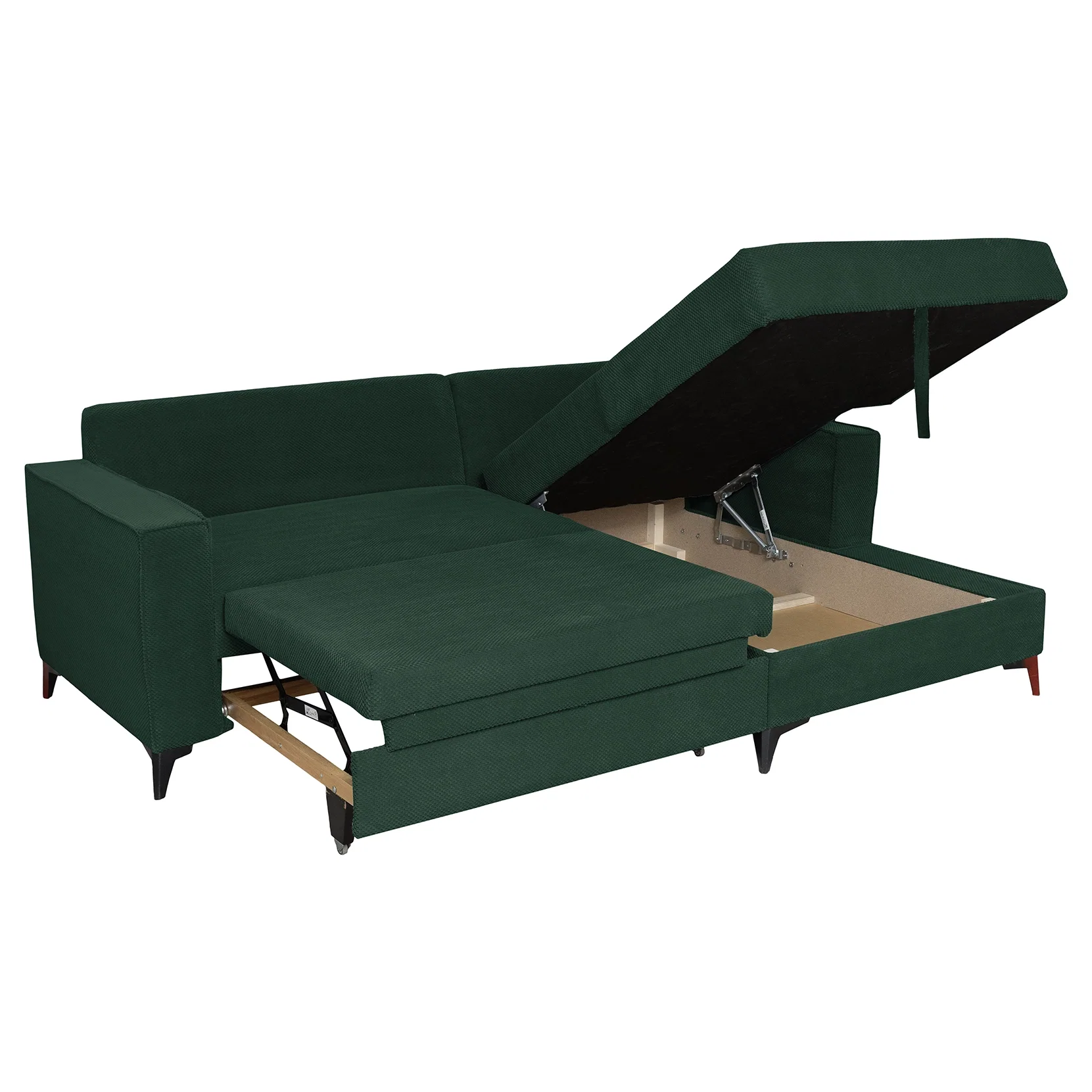 Coltar extensibil FREDERIC, cu arcuri si lada depozitare, colt dreapta, verde, 235x160x95 cm [5]