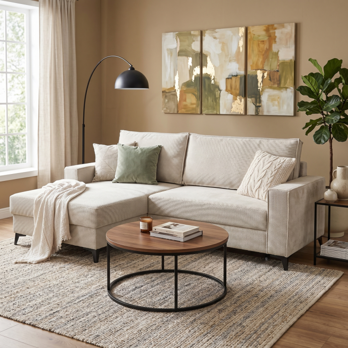 Coltar extensibil FREDERIC, cu arcuri si lada depozitare, colt stanga, bej, 235x160x95 cm [13]