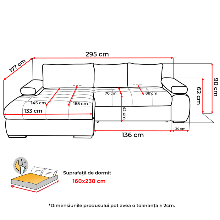 Coltar extensibil INFINITY, cu arcuri si lada depozitare, colt stanga sau dreapta, 295x177x90 cm [5]