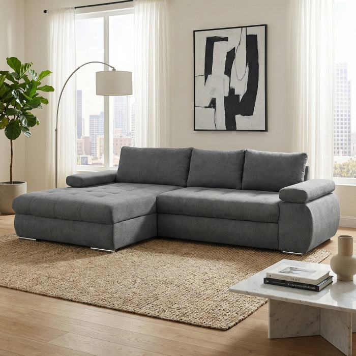 Coltar extensibil INFINITY, cu arcuri si lada depozitare, colt stanga, gri, 295x177x90 cm [8]