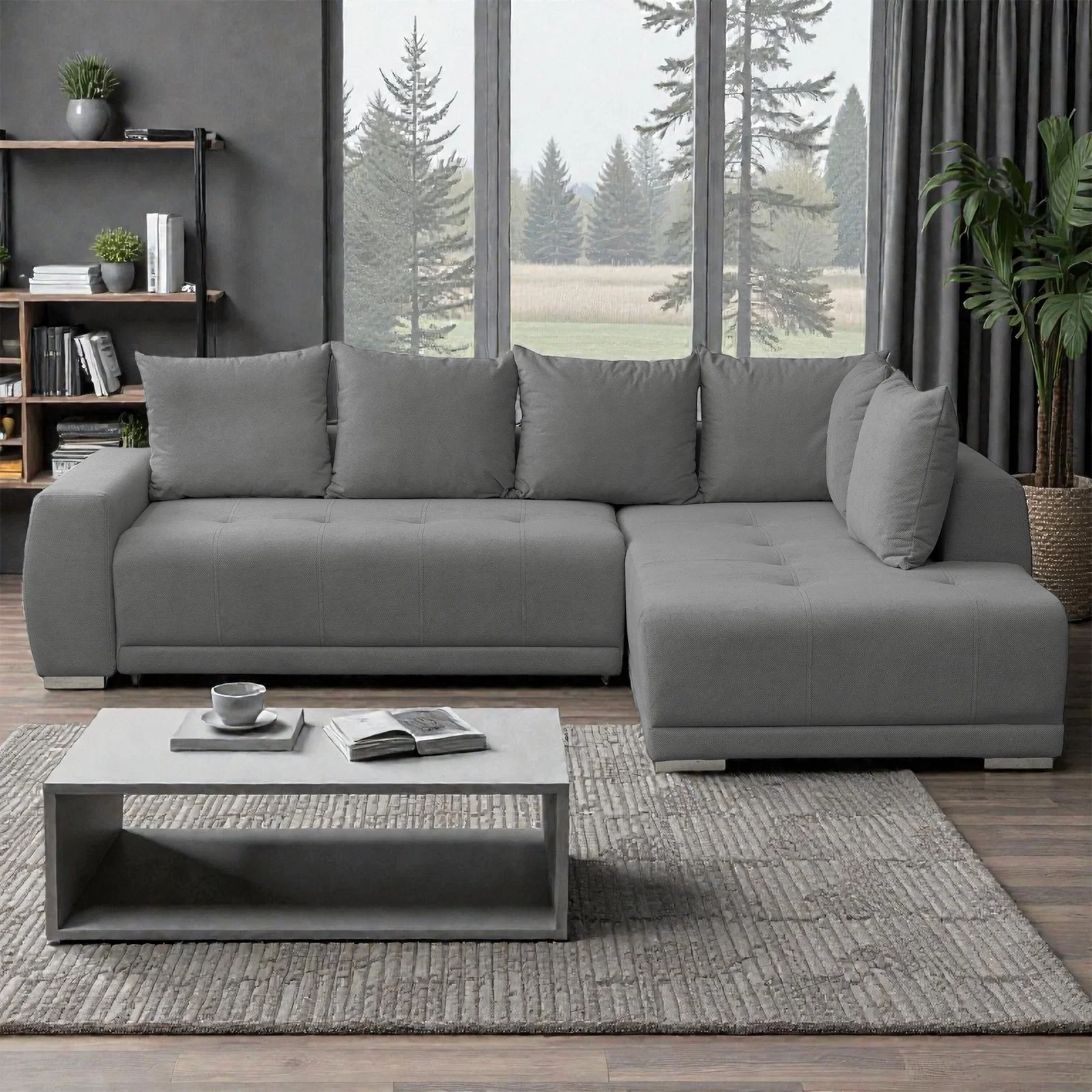 Coltar extensibil MARIBO LC, cu arcuri si lada depozitare, colt dreapta, gri, 282x205x92 cm [7]