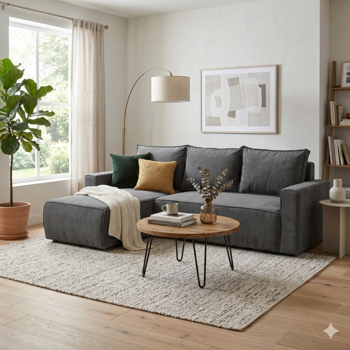 Coltar extensibil POR238, cu arcuri si lada depozitare, colt interschimbabil, gri, 238x150x90 cm [7]