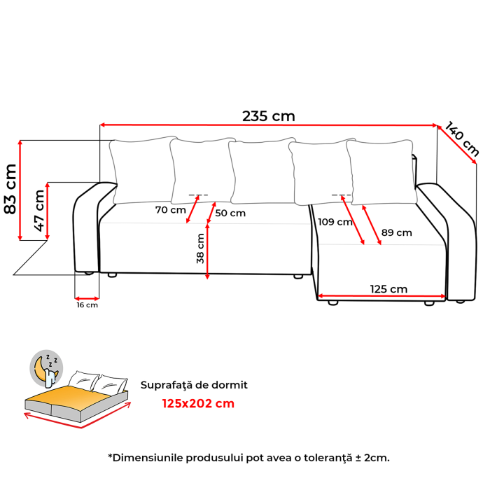 Coltar extensibil RIO, cu arcuri si lada depozitare, colt interschimbabil, kaki, 235x140x83 cm [9]