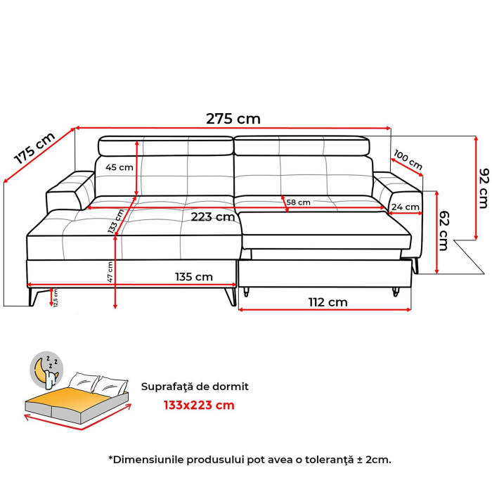 Coltar FLORIDA ONE L extensibil, cu arcuri si lada depozitare, colt stanga, diverse culori Grupa 1, 275x175x92 cm [3]