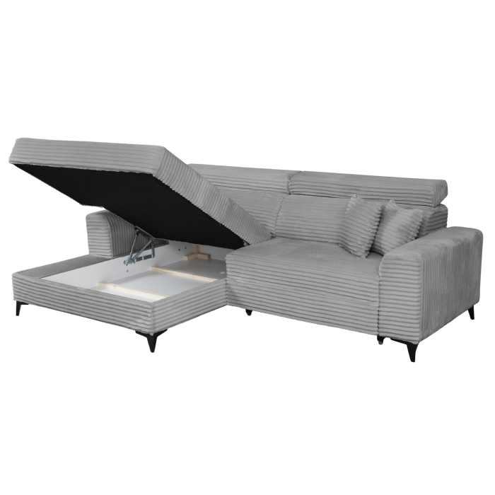 Coltar FLORIDA ONE L TILIA extensibil, cu arcuri si lada depozitare, colt stanga, gri deschis, 280x175x95 cm [7]