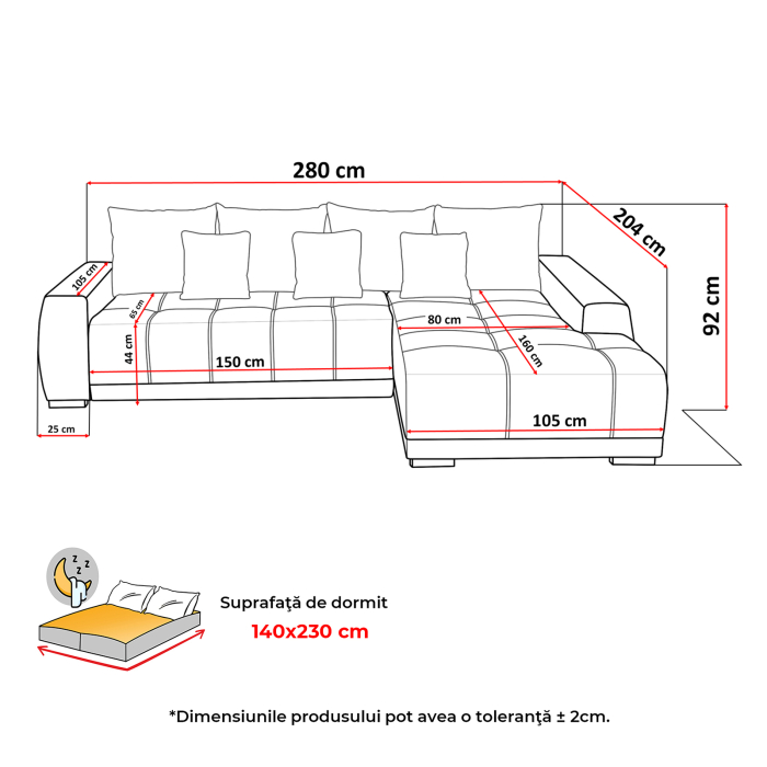 Coltar MARIBO L BUCLE extensibil, cu arcuri si lada depozitare, colt dreapta, crem, 280x204x92 cm [9]